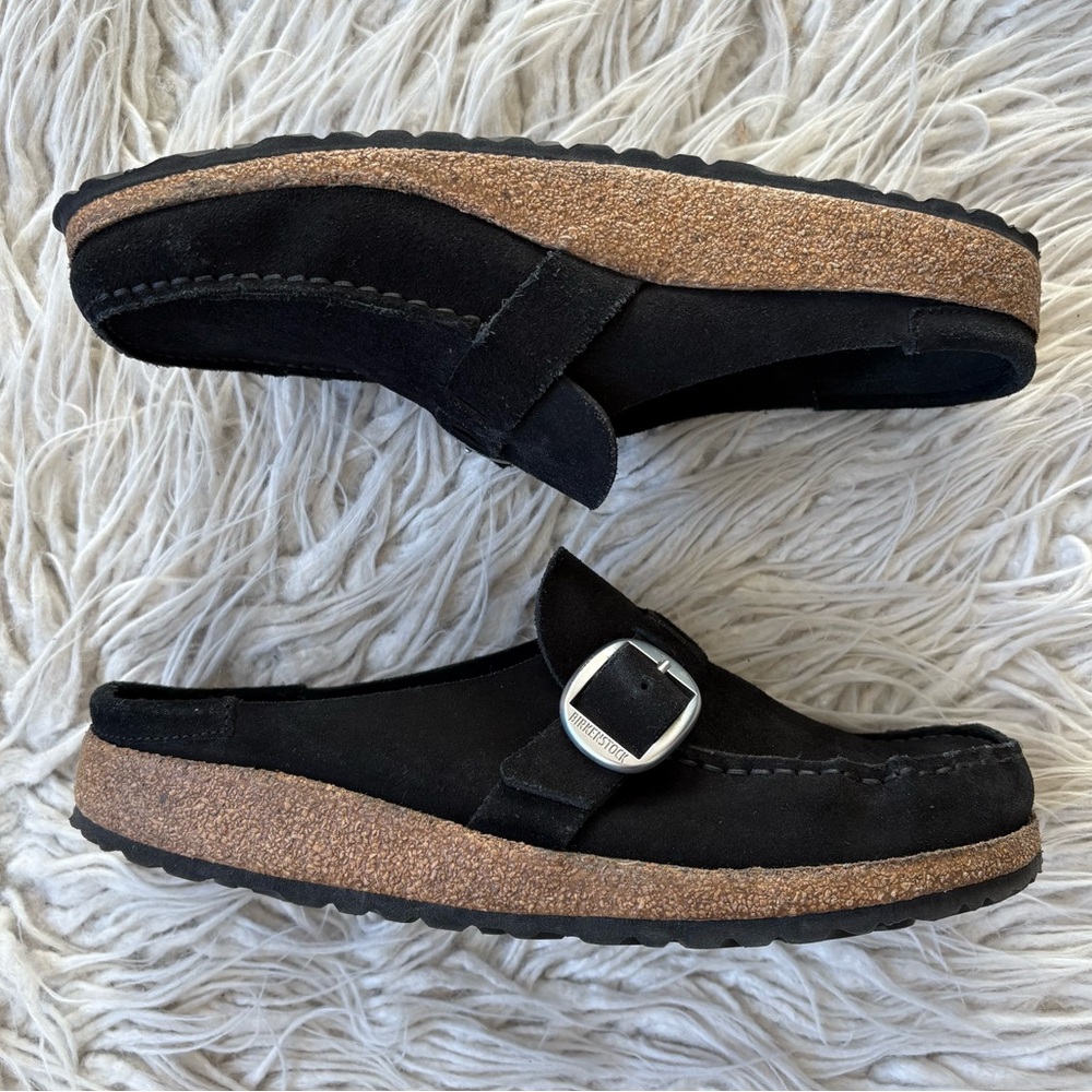 Birkenstock Buckley Black Suede Leather Buckle Slip On Moccasin Mule Shoes 42E - Picture 5 of 12